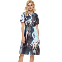 Ai Generated Viking God Fantasy Dog Norse Man Button Top Knee Length Dress by danenraven