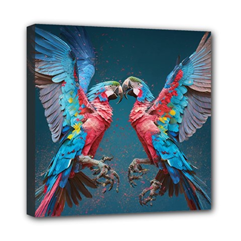 Birds Parrots Love Ornithology Species Fauna Mini Canvas 8  X 8  (stretched) by danenraven