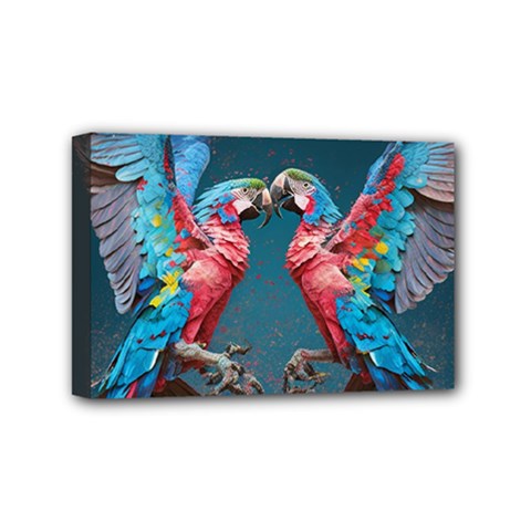 Birds Parrots Love Ornithology Species Fauna Mini Canvas 6  X 4  (stretched) by danenraven