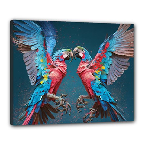 Birds Parrots Love Ornithology Species Fauna Canvas 20  X 16  (stretched) by danenraven