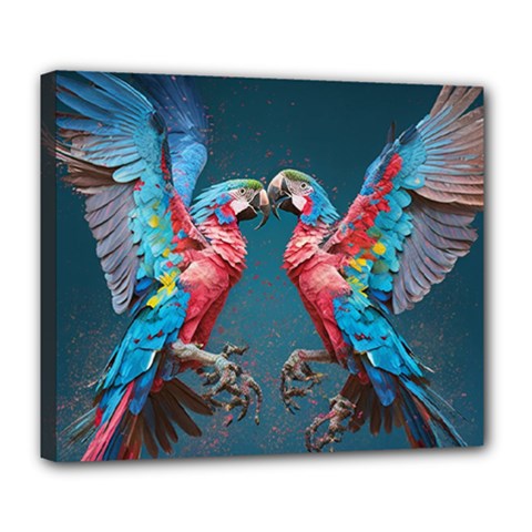 Birds Parrots Love Ornithology Species Fauna Deluxe Canvas 24  X 20  (stretched) by danenraven