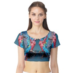 Birds Parrots Love Ornithology Species Fauna Short Sleeve Crop Top by danenraven