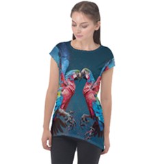 Birds Parrots Love Ornithology Species Fauna Cap Sleeve High Low Top by danenraven