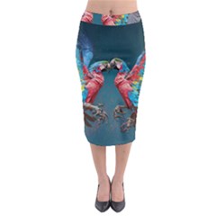 Birds Parrots Love Ornithology Species Fauna Midi Pencil Skirt by danenraven