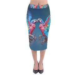 Birds Parrots Love Ornithology Species Fauna Velvet Midi Pencil Skirt by danenraven