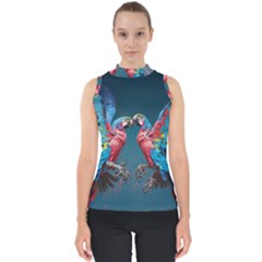 Birds Parrots Love Ornithology Species Fauna Mock Neck Shell Top by danenraven