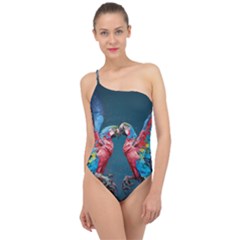 Birds Parrots Love Ornithology Species Fauna Classic One Shoulder Swimsuit