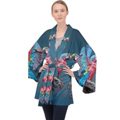 Birds Parrots Love Ornithology Species Fauna Long Sleeve Velvet Kimono  by danenraven