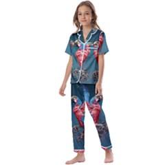 Birds Parrots Love Ornithology Species Fauna Kids  Satin Short Sleeve Pajamas Set by danenraven