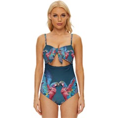 Birds Parrots Love Ornithology Species Fauna Knot Front One-piece Swimsuit by danenraven