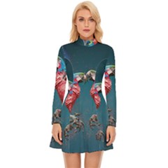 Birds Parrots Love Ornithology Species Fauna Long Sleeve Velour Longline Dress by danenraven