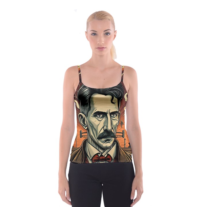 Ai Generated Nikola Tesla Tesla Nikolas Electricity Spaghetti Strap Top