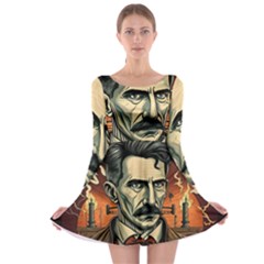 Ai Generated Nikola Tesla Tesla Nikolas Electricity Long Sleeve Skater Dress by danenraven