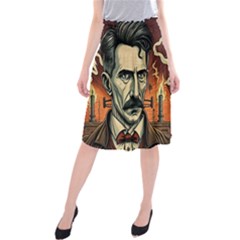 Ai Generated Nikola Tesla Tesla Nikolas Electricity Midi Beach Skirt by danenraven