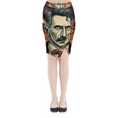 Ai Generated Nikola Tesla Tesla Nikolas Electricity Midi Wrap Pencil Skirt by danenraven