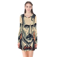 Ai Generated Nikola Tesla Tesla Nikolas Electricity Long Sleeve V-neck Flare Dress by danenraven