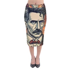 Ai Generated Nikola Tesla Tesla Nikolas Electricity Velvet Midi Pencil Skirt by danenraven