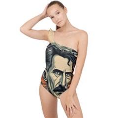 Ai Generated Nikola Tesla Tesla Nikolas Electricity Frilly One Shoulder Swimsuit by danenraven