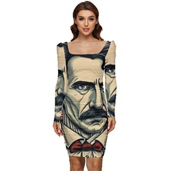 Ai Generated Nikola Tesla Tesla Nikolas Electricity Women Long Sleeve Ruched Stretch Jersey Dress by danenraven