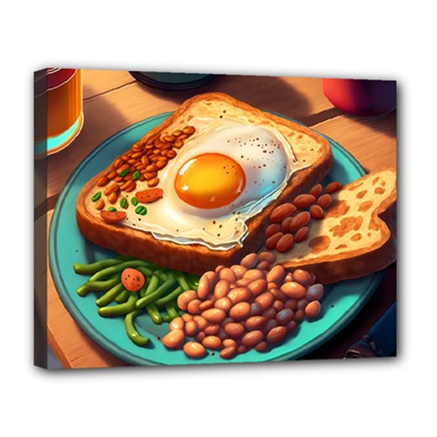 Ai Generated Breakfast Egg Beans Toast Plate Canvas 14  X 11  (stretched) by danenraven