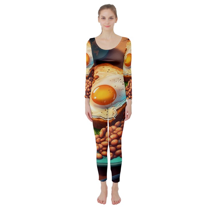 Ai Generated Breakfast Egg Beans Toast Plate Long Sleeve Catsuit