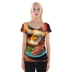 Ai Generated Breakfast Egg Beans Toast Plate Cap Sleeve Top by danenraven