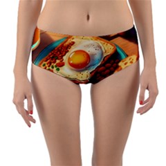 Ai Generated Breakfast Egg Beans Toast Plate Reversible Mid-waist Bikini Bottoms by danenraven