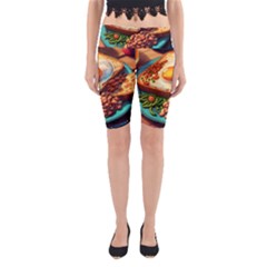 Ai Generated Breakfast Egg Beans Toast Plate Yoga Cropped Leggings by danenraven