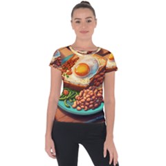 Ai Generated Breakfast Egg Beans Toast Plate Short Sleeve Sports Top  by danenraven