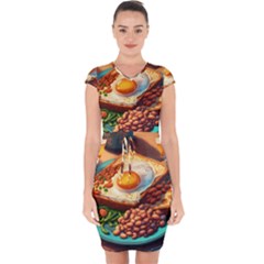 Ai Generated Breakfast Egg Beans Toast Plate Capsleeve Drawstring Dress  by danenraven