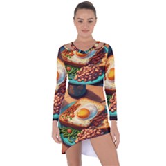 Ai Generated Breakfast Egg Beans Toast Plate Asymmetric Cut-out Shift Dress by danenraven