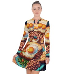 Ai Generated Breakfast Egg Beans Toast Plate Long Sleeve Panel Dress by danenraven