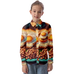 Ai Generated Breakfast Egg Beans Toast Plate Kids  Long Sleeve Shirt by danenraven