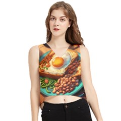 Ai Generated Breakfast Egg Beans Toast Plate V-neck Cropped Tank Top by danenraven