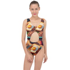 Ai Generated Breakfast Egg Beans Toast Plate Center Cut Out Swimsuit by danenraven