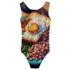 Ai Generated Breakfast Egg Beans Toast Plate Kids  Cut-out Back One Piece Swimsuit by danenraven