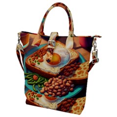 Ai Generated Breakfast Egg Beans Toast Plate Buckle Top Tote Bag by danenraven