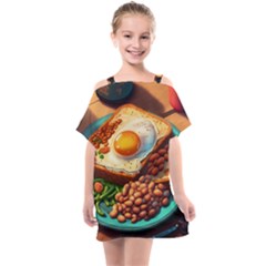 Ai Generated Breakfast Egg Beans Toast Plate Kids  One Piece Chiffon Dress by danenraven