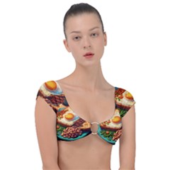 Ai Generated Breakfast Egg Beans Toast Plate Cap Sleeve Ring Bikini Top by danenraven