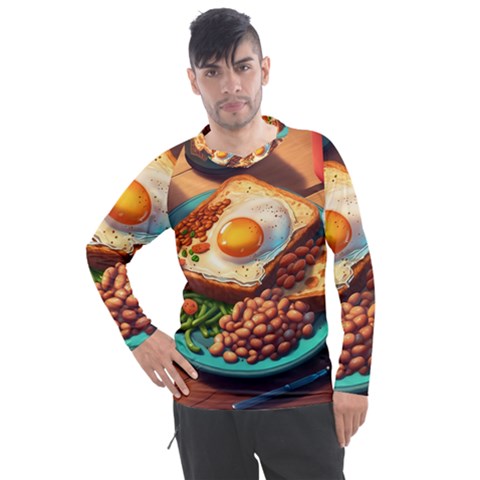 Ai Generated Breakfast Egg Beans Toast Plate Men s Pique Long Sleeve Tee by danenraven