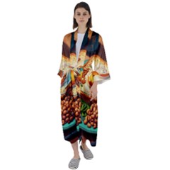 Ai Generated Breakfast Egg Beans Toast Plate Maxi Satin Kimono by danenraven