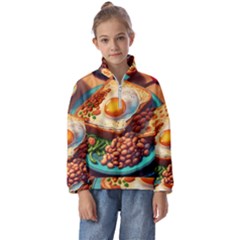 Ai Generated Breakfast Egg Beans Toast Plate Kids  Half Zip Hoodie