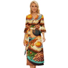 Ai Generated Breakfast Egg Beans Toast Plate Midsummer Wrap Dress by danenraven