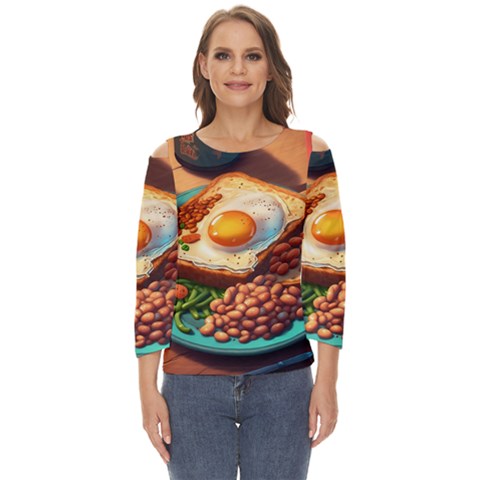 Ai Generated Breakfast Egg Beans Toast Plate Cut Out Wide Sleeve Top by danenraven