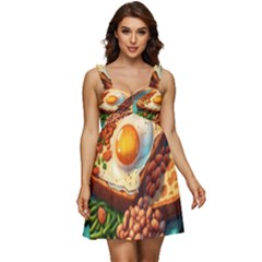 Ai Generated Breakfast Egg Beans Toast Plate Ruffle Strap Babydoll Chiffon Dress by danenraven