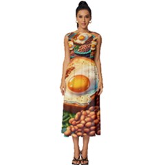 Ai Generated Breakfast Egg Beans Toast Plate Sleeveless Round Neck Midi Dress by danenraven