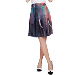 Ai Generated Elephant Tusks Trunk Wildlife Africa A-line Skirt by danenraven