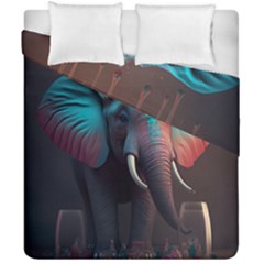 Ai Generated Elephant Tusks Trunk Wildlife Africa Duvet Cover Double Side (california King Size) by danenraven