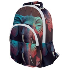 Ai Generated Elephant Tusks Trunk Wildlife Africa Rounded Multi Pocket Backpack by danenraven