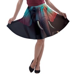 Ai Generated Elephant Tusks Trunk Wildlife Africa A-line Skater Skirt by danenraven